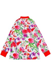 Design Contrasting Collar Dye Sublimation Polo Shirt Custom Full Fit Dye Sublimation Finish Long Sleeve Polo Shirt Center 100% Polyester Floral Pattern P1464 front view
